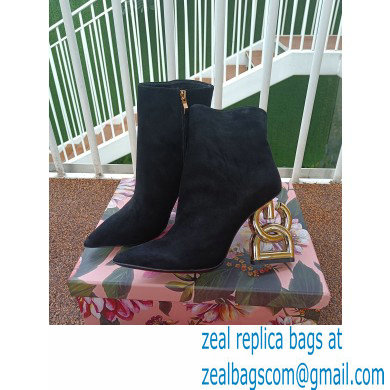 Dolce  &  Gabbana Heel 10.5cm Leather Ankle Boots Suede Black with DG Pop Heel 2021